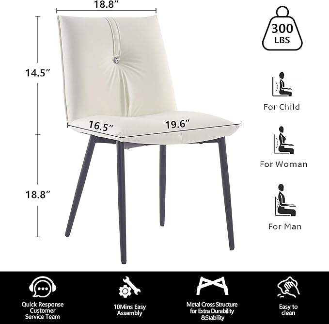 YOUTASTE Modern Dining Chairs Set of 2 Upholstered Leather Kitchen Chairs Soft Padded Side Chairs Dinner Chairs with Metal Legs for Living Room Bedroom, White - LeafyLoom