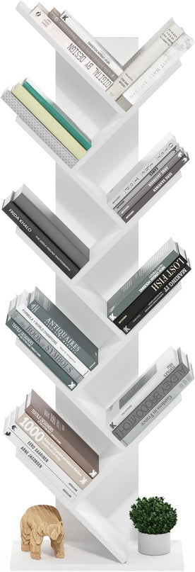 Furinno Tree Bookshelf 9-Tier Floor Standing Tree Bookcase, White - LeafyLoom