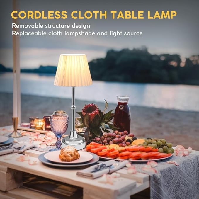 Cordless Metal Table Lamp,Touch Sensor Control Portable LED Table Lamp,3-Levels Brightness Rechargeable Bedside Lamp,Night Light for Kids Nursery,Dining Room Lamp (Silver) - LeafyLoom