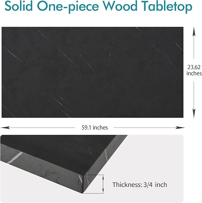 Kaboon Universal Tabletop 59.1"x23.62", Solid One-Piece Melamine Table Top, Double Desk L-Desk DIY, Home and Office Countertop, Cloud Atlas/Black Marble - LeafyLoom