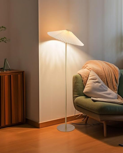 KUNJOULAM Pleated Floor Lamp, Gold Pole Floor Lamps, Simple Design Tall Lamp with Beige Lampshade, Standing Lamp for Living Room, Bedroom, Office, Home - LeafyLoom