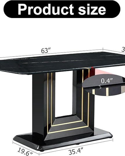 NicBex Dining Table Black Imitation Marble Pattern Desktop Black MDF Table Legs Gold Lines Black Base Suitable for Kitchen and Living Room, Black - LeafyLoom
