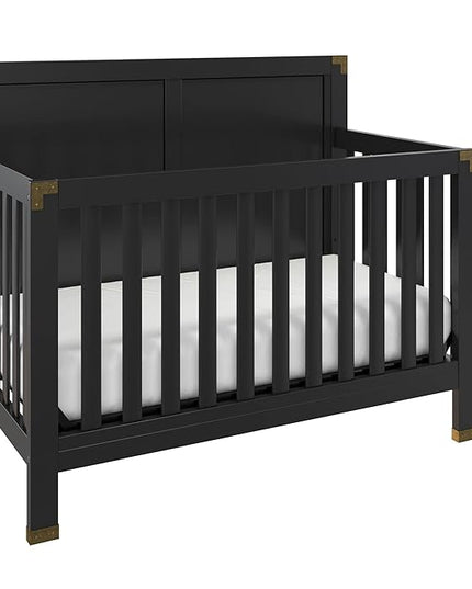 Baby Relax Miles 5-in-1 Convertible Crib, Solid Pine Wood, Black - LeafyLoom