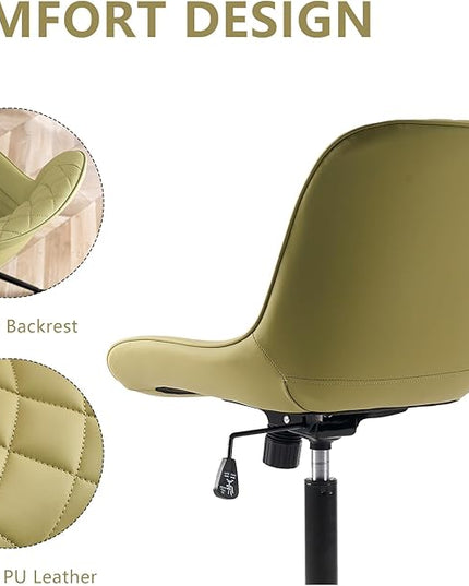 YOUNIKE Armless Office Chair with Wheels, Swivel Desk Chair Rolling Task Chair with Back, Upholstered Leather Computer Chair, Height Adjustable Modern Vanity Chair Avocado Green - LeafyLoom