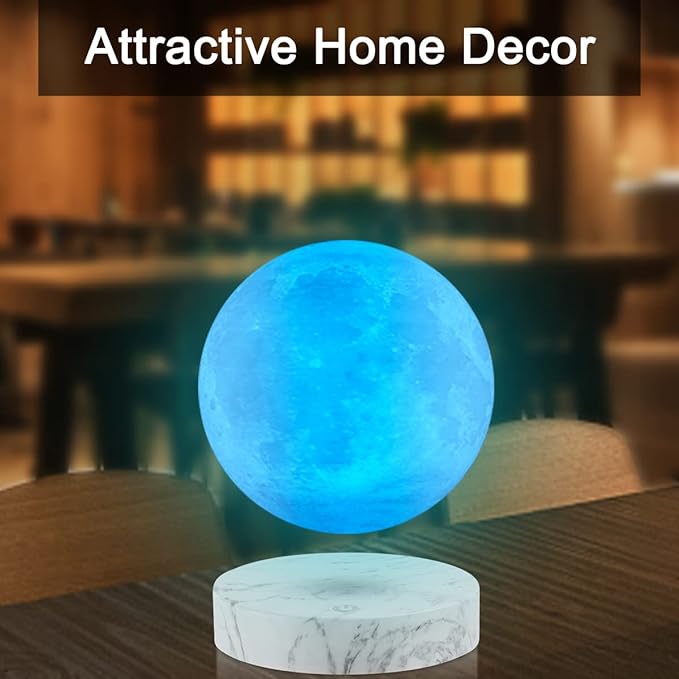 VGAzer Levitating Moon Lamp,Floating and Spinning in Air Freely with 3D Printing LED Moon Light Has 16 Colors 20 Modes for Unique Christmas Gifts,Room Decor (Marble Base 16 Colors) - LeafyLoom