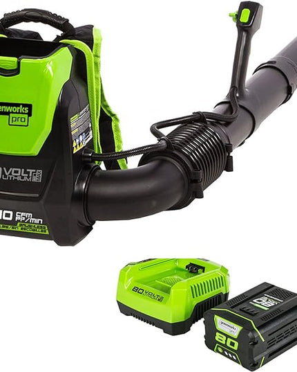 Greenworks 80V (180 MPH / 610 CFM / 75+ Compatible Tools) Cordless Brushless Backpack Blower, 2.5Ah Battery and Rapid Charger Included, Green/Black - LeafyLoom
