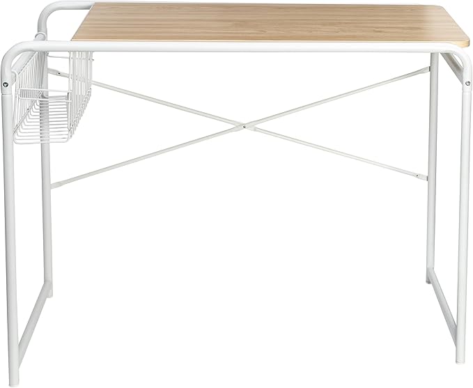 Honey-Can-Do Home Office Computer Desk with Side Basket, White OFC-09918 White - LeafyLoom
