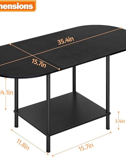 Coffee Tables for Living Room,2-Tier Small Coffee Table Industrial Modern Black Coffee Table with Storage Shelf and Wood Tabletop for Small Space,Home Office - LeafyLoom