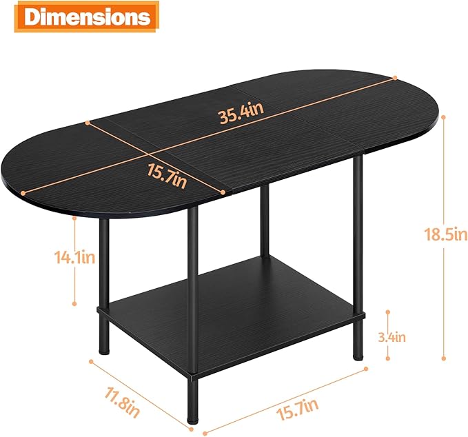 Coffee Tables for Living Room,2-Tier Small Coffee Table Industrial Modern Black Coffee Table with Storage Shelf and Wood Tabletop for Small Space,Home Office - LeafyLoom