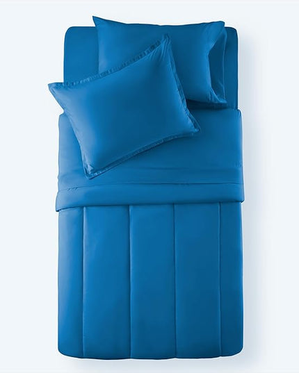 SLEEP ZONE Kids Twin Bedding Comforter Set - Super Cute & Soft Kids Bedding 5 Pieces Set with Comforter, Sheet, Pillowcase & Sham (Blue) - LeafyLoom