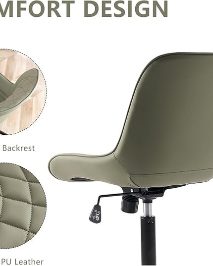 YOUNIKE Olive Armless Office Chair Swivel Desk Chair with Wheels Rolling Task Chair with Back Upholstered Leather Computer Gaming Chair Height Adjustable Modern Ergonomic Wide Seat - LeafyLoom