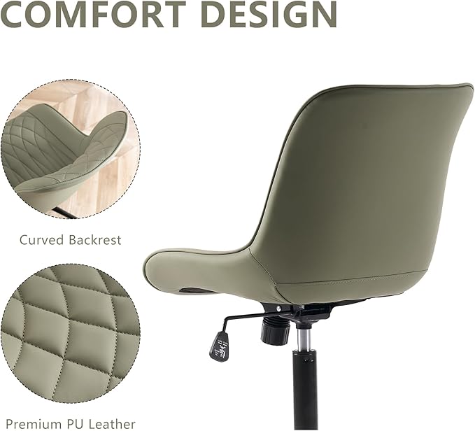 YOUNIKE Olive Armless Office Chair Swivel Desk Chair with Wheels Rolling Task Chair with Back Upholstered Leather Computer Gaming Chair Height Adjustable Modern Ergonomic Wide Seat - LeafyLoom