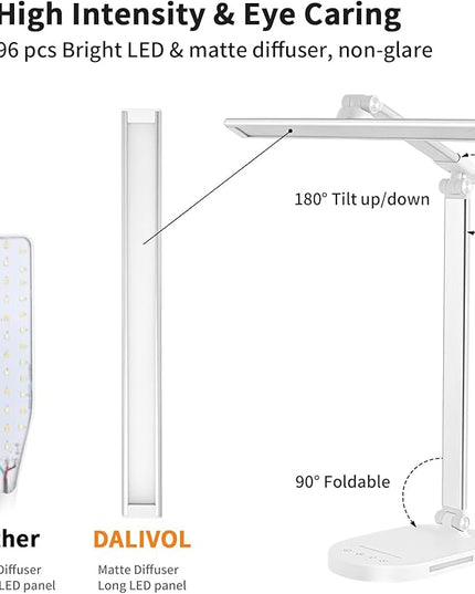 LED Desk Lamp, Dimmable Table Lamp Reading Lamp with USB Charging Port,5 Lighting Modes, Sensitive Control, 60 Minutes Auto-Off Timer, Eye-Caring Office Lamp(White) - LeafyLoom