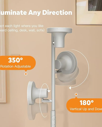 36W Silver Gray Floor Lamp, Super Bright LED Standing Lamp with Remote Control, 4 Color Temperatures, 3 Rotatable LED Lights, Dimmable Tree Floor Lamps for Living Room, Bedroom, Office - LeafyLoom