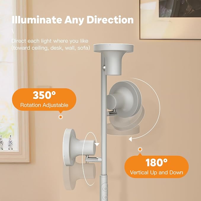 36W Silver Gray Floor Lamp, Super Bright LED Standing Lamp with Remote Control, 4 Color Temperatures, 3 Rotatable LED Lights, Dimmable Tree Floor Lamps for Living Room, Bedroom, Office - LeafyLoom
