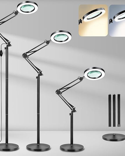 3-in-1 Large Floor Magnifying Glass with Light and Stand,10X Magnifying Glass for Reading,Adjustable 72 LED Light Stepless Dimmable,Floor Magnifier Lamp for Close Work,Sewing, Crafts - LeafyLoom