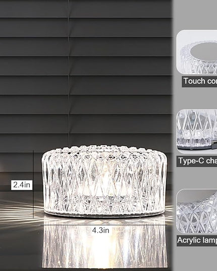 Portable Crystal LED Table Lamp, 3-Levels Brightness Desk Lamp, 3 Color Touch Control Rechargeable Lamp, Night Light, Bedside Lamp,Dining Room Lamp (3 Color) - LeafyLoom