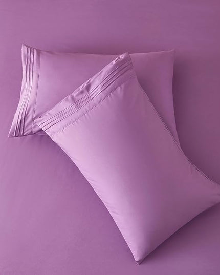 Bed Sheet Set - Brushed Microfiber Bedding - Bedding Sheets & Pillowcases - Deep Pockets - Easy Fit - Breathable & Soft Hotel Sheets - 4 Piece Full Purple - LeafyLoom