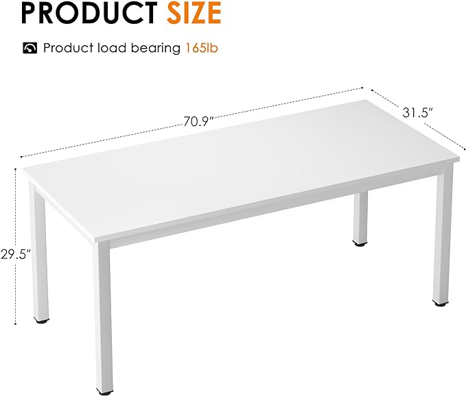 Need 70.8 Inch Executive Office Desk, Large Stylish Computer Desk, Simple Study Writing Desk, Workstation Business Furniture for Home Office, White - LeafyLoom
