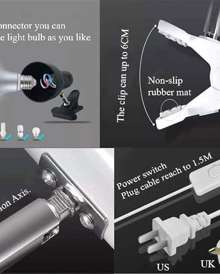 Rong&LAN Clip lamp,360° Rotation Clip on Lamp Portable Book Reading Light,Clamp on Desk/Table/Bunk Bed/Cupboard Home Lighting, (Desk lamp,Two Colors for Your Choice) Black - LeafyLoom