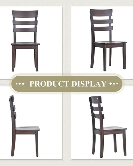 COLAMY Wooden Dining Chairs Set of 2, Ladder High Back Kitchen Side Chair, Farmhouse Armless Dining Room Chairs with Adjustable Foot Pegs, Cherry - LeafyLoom