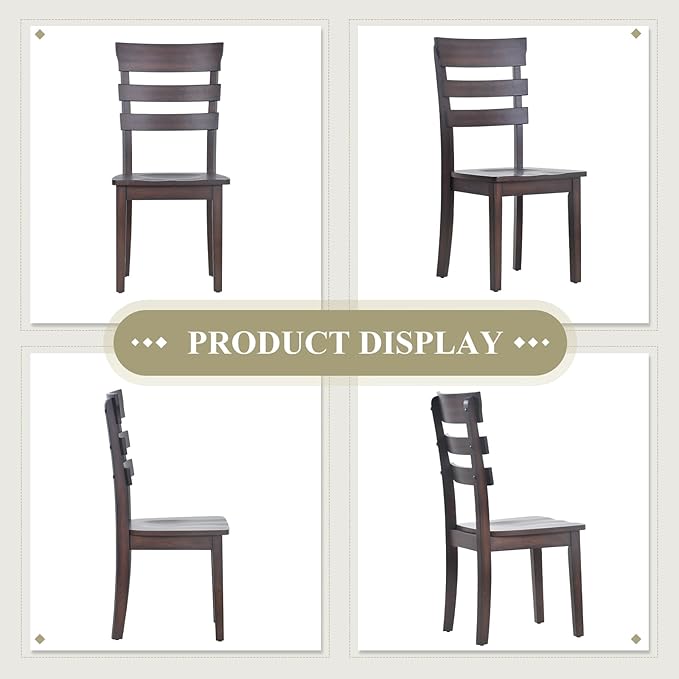 COLAMY Wooden Dining Chairs Set of 2, Ladder High Back Kitchen Side Chair, Farmhouse Armless Dining Room Chairs with Adjustable Foot Pegs, Cherry - LeafyLoom