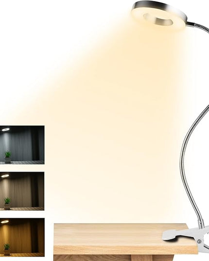 Clip on Light Reading Lights , 48 LED USB Desk Lamp with 3 Color Modes 10 Brightness, Eye Protection Book Clamp Light , 360 ° Flexible Gooseneck Clamp Lamp for Desk Headboard and Video Conferencing - LeafyLoom