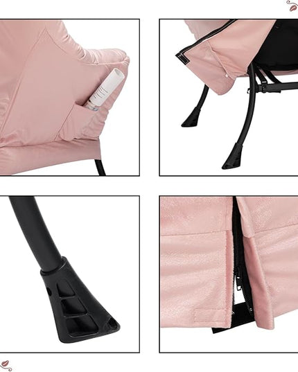 HollyHOME Fabric Lazy Chair with Foldable Ottoman, Accent Comfy Lounge Arm Chair and Folding Footrest Stool Set, Leisure Sofa Reading Chair and Footstool for Living Room, Bedroom, Dorm, Laser Pink - LeafyLoom