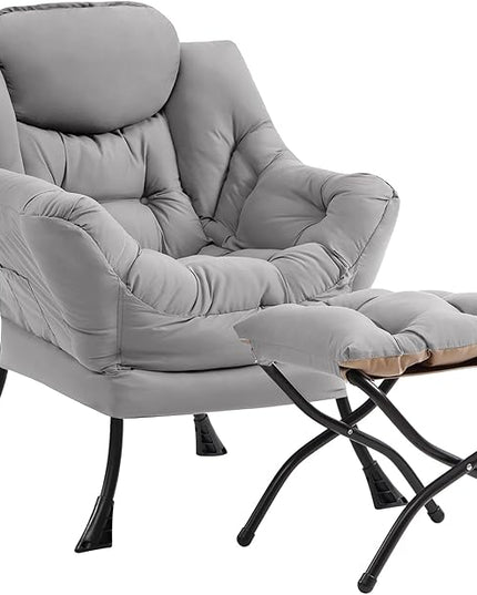 Cozy Lazy Chair and Ottoman, Large Contemporary Accent Lounge Chair Set, Leisure Upholstered Reading Armchair for Bedroom, Living Room, Dorm Rooms, Office - LeafyLoom
