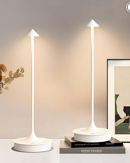 Set of 2 Cordless Table Lamp Rechargeable, Battery Operated Desk Lamp, 4000mAh LED Touch Lamp, Dimmable Portable Outdoor Waterproof Wireless Table Light for Restaurants/Bars/Outdoor(White) - LeafyLoom