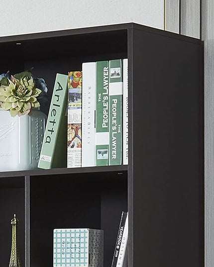 Modern Bookcase with 2 Doors, Shelf Organizer for Display, Wooden Bookshelf Library with 6 Storage Cabinet for Home Office (coffee) - LeafyLoom