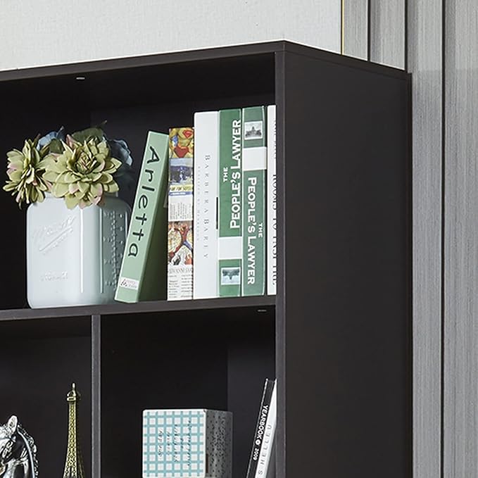 Modern Bookcase with 2 Doors, Shelf Organizer for Display, Wooden Bookshelf Library with 6 Storage Cabinet for Home Office (coffee) - LeafyLoom