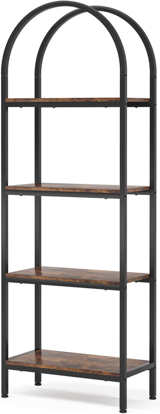 4-tier Arched Bookshelf, Tall Open Bookcase Storage Shelves, Wood Metal Freestanding Display Rack Tall Shelving Unit for Home Office, Bedroom, Living Room, Rustic Brown - LeafyLoom