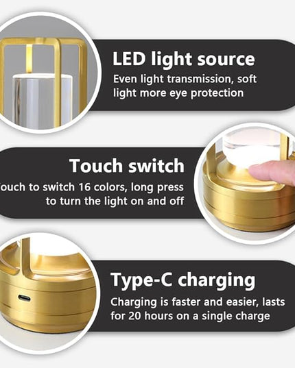 Portable Metal Desk Lamp,Cordless LED Table Lamp,Touch Control Rechargeable Lamp,3-Levels Brightness Room Decor Desk Lamp,Bedside Lamp,Night Light (Light Gold) - LeafyLoom