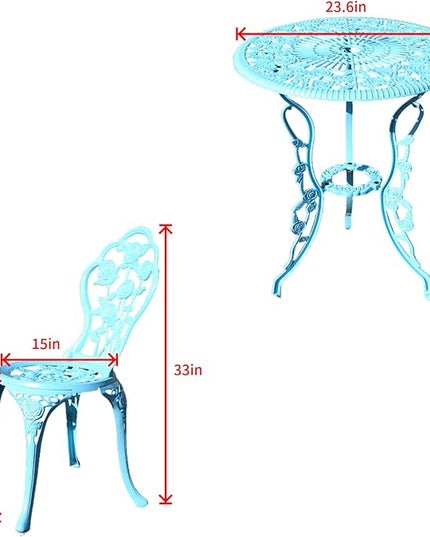 KAI LI Outdoor Furniture Bistro Set with Rose Pattern 1 Table 2 Chairs for Garden Patio Porch (Rose-Light Blue) - LeafyLoom