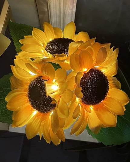 Sunflower Lamp Artificial LED Sunflower Flowers with Glass Vase Table Lamp Night Light for Home Office Decor House Decorations Gift Idea - Rechargeable (3Sunflower) - LeafyLoom