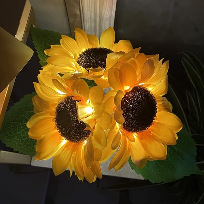 Sunflower Lamp Artificial LED Sunflower Flowers with Glass Vase Table Lamp Night Light for Home Office Decor House Decorations Gift Idea - Rechargeable (3Sunflower) - LeafyLoom