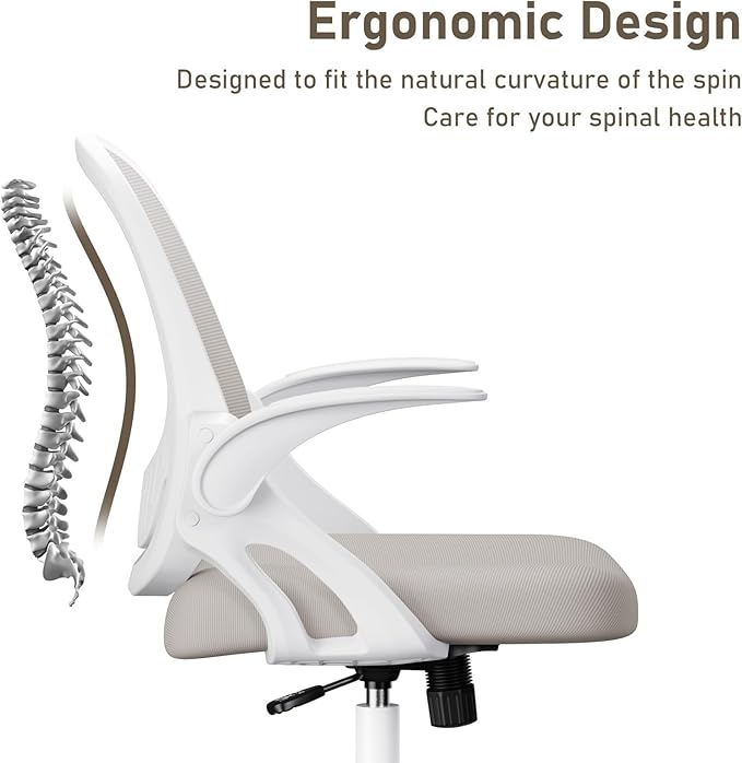 Home Office Chair Work Desk Chair Comfort Ergonomic Swivel Computer Chair, Breathable Mesh Desk Chair, Lumbar Support Task Chair with Wheels and Flip-up Arms and Adjustable Height - LeafyLoom