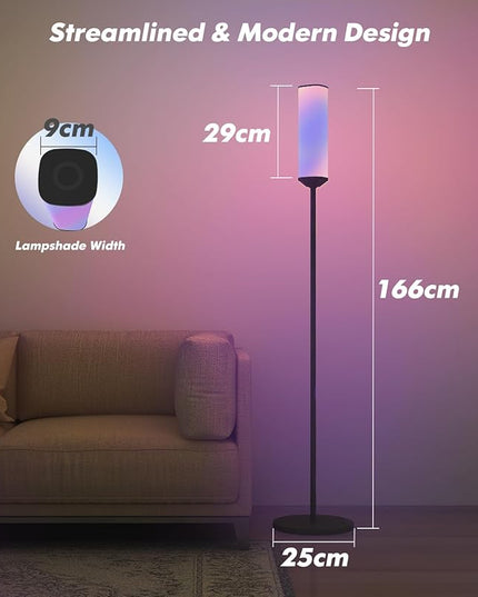 RGB Floor Lamp with Remote Control, LED Corner Lamp Works with Alexa, 1200 Lumens Bright Lamp for Office, 44+ Scenes, DIY Mode, Music Sync, Modern Floor Lamp for Bedroom, Living Room - LeafyLoom