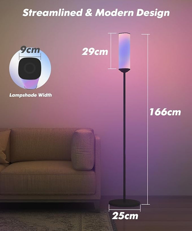 RGB Floor Lamp with Remote Control, LED Corner Lamp Works with Alexa, 1200 Lumens Bright Lamp for Office, 44+ Scenes, DIY Mode, Music Sync, Modern Floor Lamp for Bedroom, Living Room - LeafyLoom