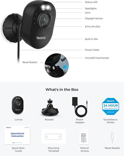 REOLINK Wireless Outdoor Security Camera Lumus 2K(Black), 4MP Spotlight Color Night Vision, 2.4/5GHz Dual-Band WiFi Plug in Camera, Smart Person/Vehicle/Animal Detection, Two-Way Talk, Local Storage REOLINK