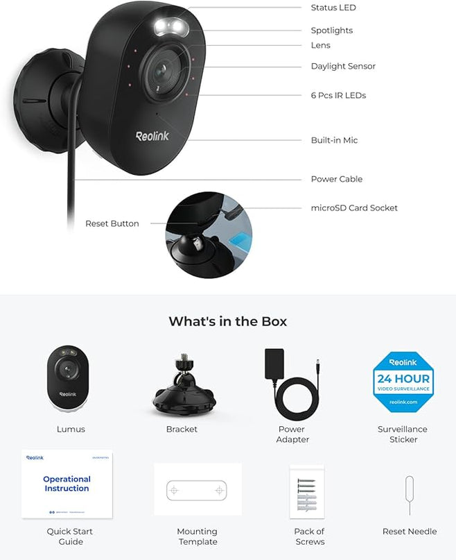 REOLINK Wireless Outdoor Security Camera Lumus 2K(Black), 4MP Spotlight Color Night Vision, 2.4/5GHz Dual-Band WiFi Plug in Camera, Smart Person/Vehicle/Animal Detection, Two-Way Talk, Local Storage REOLINK