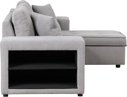 L Shaped Reversible Sleeper Sectional Sofa Pull Out Couch Bed with Storage Chaise Lounge and 2 Stools, Button Tufted Chenille Upholstered Convertible Pullout Sofabed for Living Room Office - LeafyLoom
