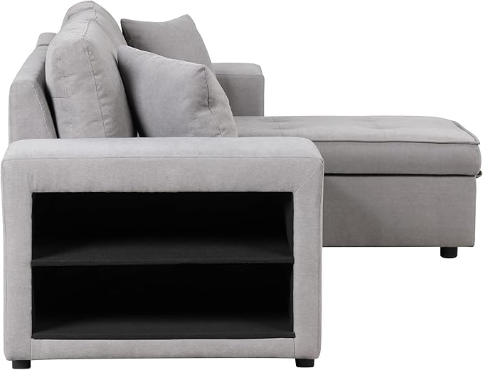 L Shaped Reversible Sleeper Sectional Sofa Pull Out Couch Bed with Storage Chaise Lounge and 2 Stools, Button Tufted Chenille Upholstered Convertible Pullout Sofabed for Living Room Office - LeafyLoom
