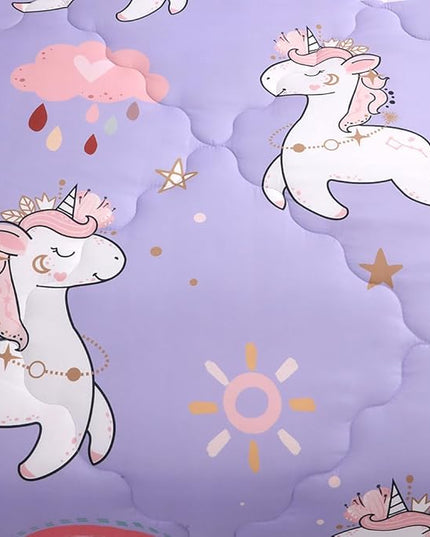 Wajade Kids Purple Unicorn Comforter Set Bed in A Bag Full Size 7 Piece Cute Unicorn Rainbow Clouds Bedding Set for Girls (1 Comforter, 1 Flat Sheet, 1 Fitted Sheet, 2 Pillowcase and 2 Pillow Sham) - LeafyLoom