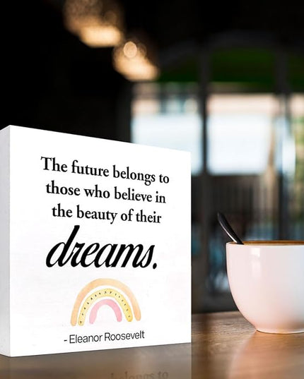 Dreams Wood Box Signs,Motivational Wood Plaque Sign,Inspirational Wooden Block Sign Decor for Home Office Shelf Desk Table Decoration C1070 - LeafyLoom
