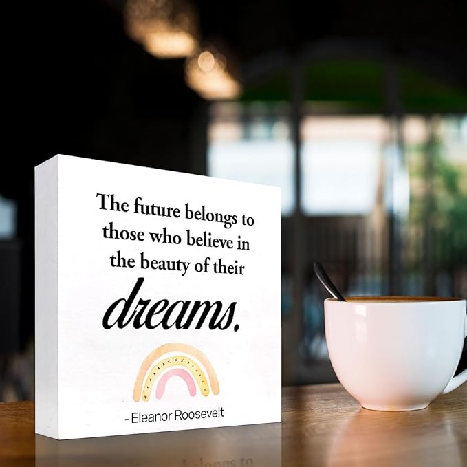 Dreams Wood Box Signs,Motivational Wood Plaque Sign,Inspirational Wooden Block Sign Decor for Home Office Shelf Desk Table Decoration C1070 - LeafyLoom