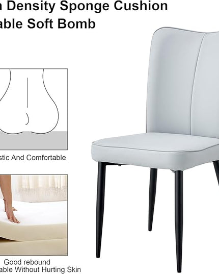Modern Dining Chairs Set of 2, PU Leather Seat Cushions Light Gray Dining Room Chair, with Black Metal Legs Kitchen Chair for Home Living Room, Restaurant, Light Gray Chair Black Legs - LeafyLoom