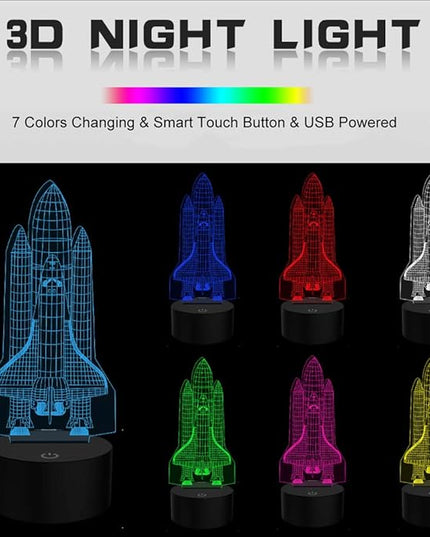 Rocket Night Light 3D Illusion Lamp LED Space Shuttle Nightlight 7 Color Changing Touch Sensor Desk Table Lamp with USB Cable Decoration for Nursery Bedroom Kids Boys Birthday Gifts - LeafyLoom
