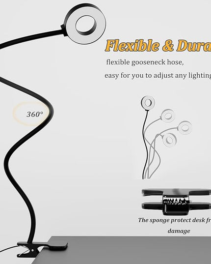 KBG Desk Lamp Clip on Light, 3 Color Modes & 10 Brightness Flexible Gooseneck Desk Lamp, Eye Protection Desk Light for Kids Reading Book in Bed at Night Clip on Table, Computer, Zoom Meetings - LeafyLoom